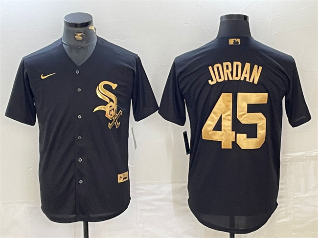 Men's Chicago White Sox #45 Michael Jordan Black Cool Base Stitched Jersey Men's Chicago White Sox #45 Michael Jordan Black Cool Base Stitched Jersey